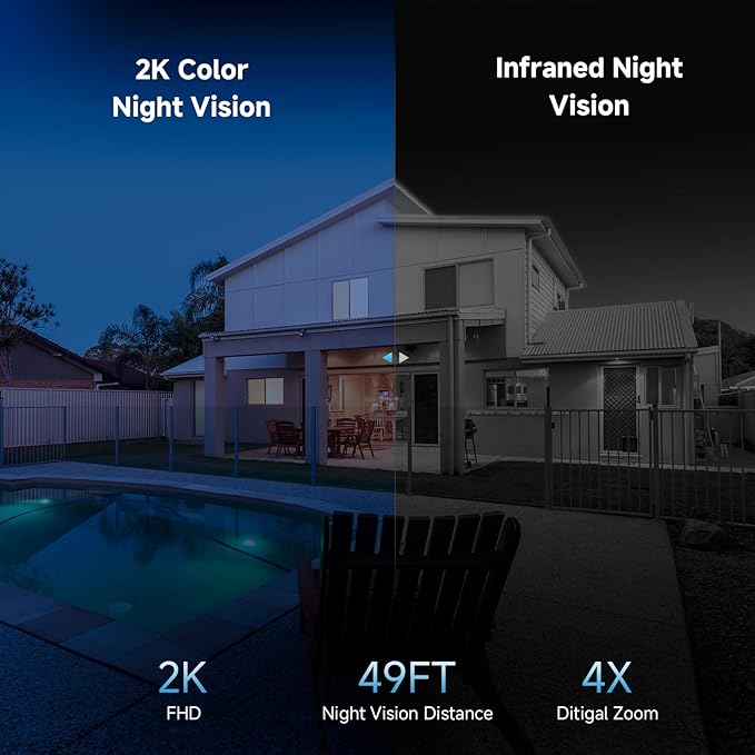 Oculview 2K Solar Security Cameras Wireless Outdoor, 4PCS Outdoor Camera Wireless with 360° View, Cameras for Home Security with Color Night Vision, Only Support 2.4GHz Wi-Fi, 4 Pack, White