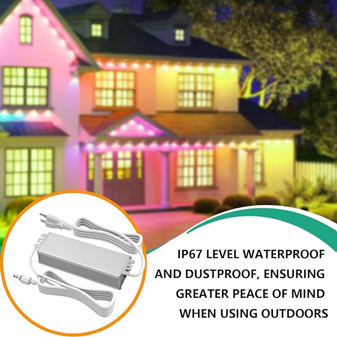 36V Waterproof Power Adapter Compatible with Govee H705D H705E H705F Permanent Outdoor Lights White Power Supply Cord Charger