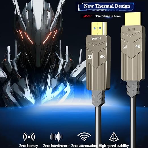 Soonsoonic Fiber Optic HDMI Cable 75ft,18Gbps 4K@60Hz(4:4:4) Unidirectional Active 2.0 Cord,Support HDR10 ARC HDCP 2.2 3D CEC Atmos DTS:X, Ultra high Speed Flexible and Slim（22.5m）