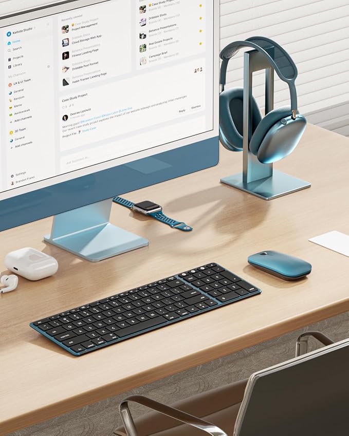 seenda Bluetooth Keyboard and Mouse Combo for Mac, SKM64-2 Rechargeable Silent Wireless Keyboard Mouse Compact Slim, 3 Multi-Device Connection, Compatible for Mac MacBook Pro/Air iPad, Black Blue
