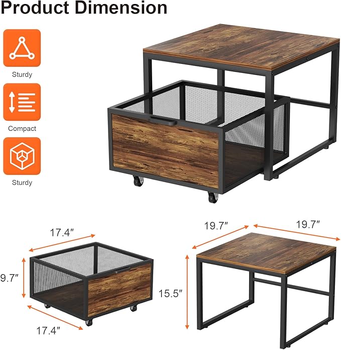 Mini Fridge Stand with Storage, End Table, Heavy Duty Refrigerator Stand with Mobile Drawer Basket for Dorm, Home, Kitchen, Office, Stand for Drinks Refrigerator, Wine Cooler, Water Dispenser