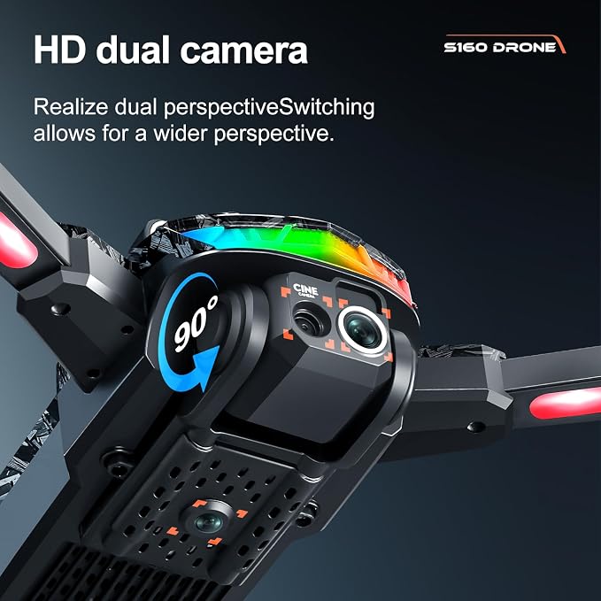 ikaufen S160 Drone with Built-in screen control, Camera for Adults RC Drone With HD Dual Camera WiFi FPV Foldable Quadcopter Aircraft +2 Battery (S160 screen control+2Batte Black1)