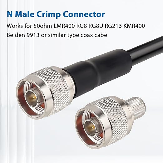 MOOKEERF N Male Crimp Connector 50 ohm N Male Plug Crimp Coax Connector Adapter for LMR400 RG8 RG8U RG213 Cable (Pack of 10)