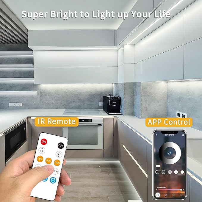 COB LED Strip Lights 100ft,6000K DC 24V Dimmable White Flexible LED Rope Lights for Bedroom,with Remote and app Control LED Lights Strip for Living Room, Shelf, Cabinet(2 Rolls of 50ft)