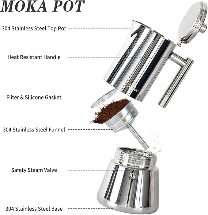 LAOION Stovetop Espresso Maker, 12Cup 17.5 oz Moka Pot, Stainless Steel Cuban and Italian Coffee Maker for Cafetera Cubana, Greca De Cafe Induction Stovetop Compatible, Coffee Gift for Home Travel