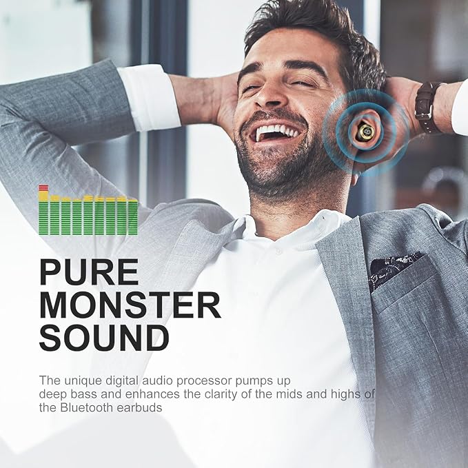 Monster Achieve 100 AirLinks Wireless Earbuds, True Wireless Earbuds Bluetooth Headphones, Earphones in-Ear Built-in Mic Headset, 24-Hour Playtime, Water Resistant Design for Sports, Black