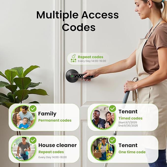 Ghome Smart Fingerprint Door Knob with Lock, 5-in-1 Keyless Entry Door Lock with Handle, App Control, Passcode & Key, Fingerprint Door Lock for Bedroom, Biometric Smart Lock for Apartment & Home