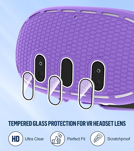 Silicone Cover Set Compatible with Meta/Oculus Quest 3 Accessories, Controller Grips, VR Shell Cover, Facial Interface Cover, Protective Lens Cover, Tempered Glass Lens Caps, Not Fit Quest 3S