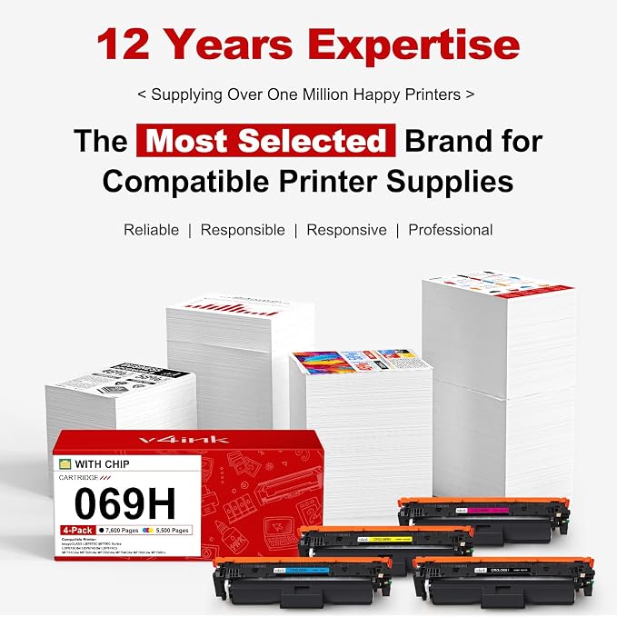 v4ink 069H 069 Toner Cartridges High Capacity Compatible Replacement for Canon 069H 069 Works for Canon Color imageCLASS MF750C LBP670C Series MF753Cdw MF754Cdw MF751Cdw LBP674Cdw Printer 4-Pack