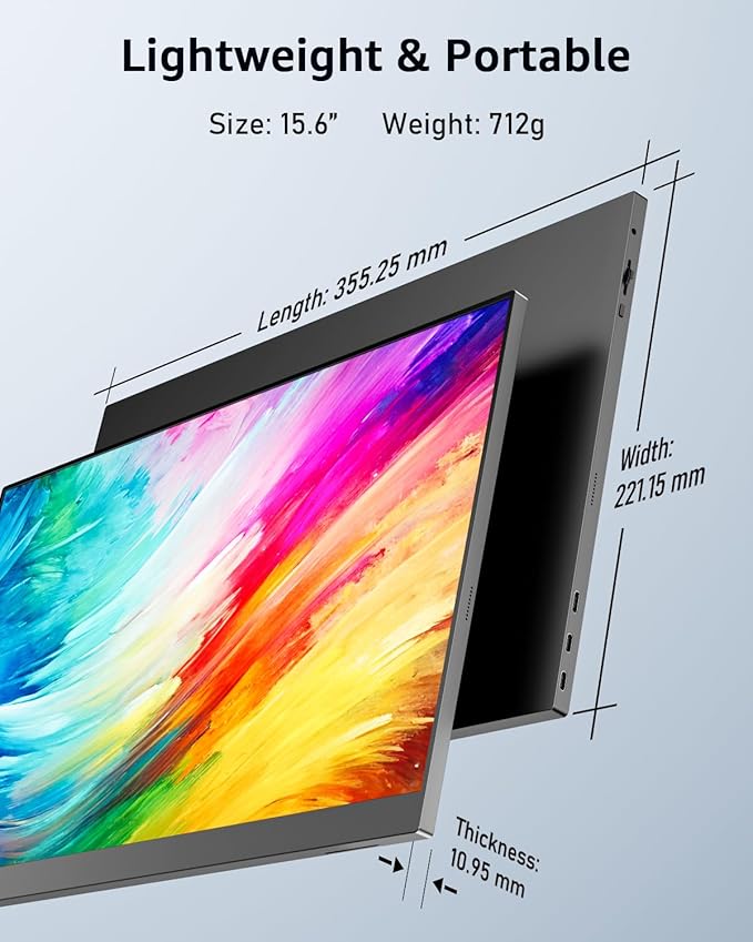 Yodoit Portable Monitor for Laptop 1920×1080 FHD 15.6" Travel Screen IPS Display with USB Type C Port and Speakers Compatible with PC, MacBook, Xbox (Black)
