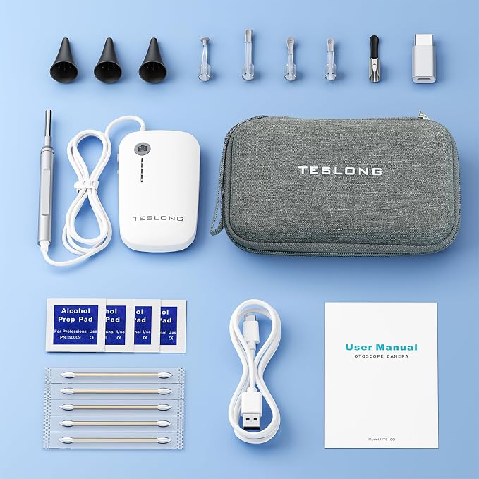 Teslong Digital Otoscope with Light, 1080p HD Ear Camera with Ear Wax Removal Tools, Video Ear Scope Otoscope with Light, Compatible with iPhone15, iPad, Android Phone, USB, Ear Picks, Waterproof