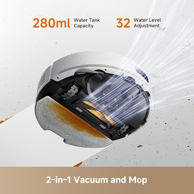 DREAME D20 Air Plus Robot Vac and Mop Combo with 20,000Pa Suction, Anti-Tangling Tech, Auto-Emptying Dock, Deep Carpet Cleaning and Smart Navigation White