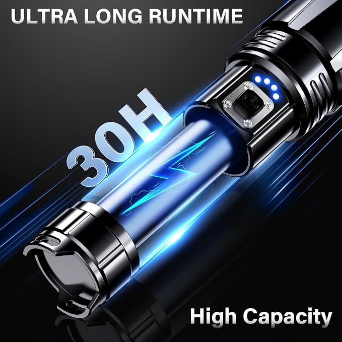 AKNEAR Rechargeable LED Flashlight 99000 High Lumens, Super Bright Flashlights with Zoomable & USB C Rechargeable & 5 Light Mode & IPX7 Waterproof, Powerful Flash Light for Home, Hiking, Camping