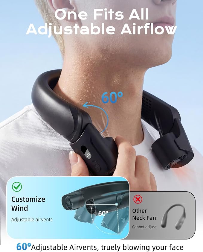 ChillGo 5th Gen Neck Fan with Dual Motor 200% Strong Airflow - 8000mAh Portable Fan, Personal Fan with Adjustable Airvents,Quick Charging,4 Speeds, Cooling Fan for Travel, Summer Gift for Father Women