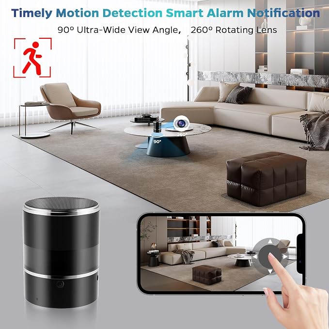 Security Camera Motion Activated Bluetooth Speaker, 270° Viewing Angle, 2.4G /5G Dome Cams with Phone App, Hd 1080P, Wireless WiFi Nanny Cam for Home Offices Store（Black）