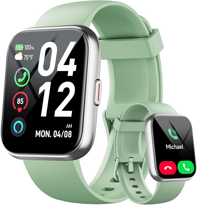 aeac Smart Watches for Women Men, 1.85" HD Smart Watch for Samsung/iPhone/Android, Fitness Tracker with 24/7 Heart Rate/Sleep/SpO2 Monitor, Smartwatch 120+ Sports Modes 3ATM Waterproof, Green