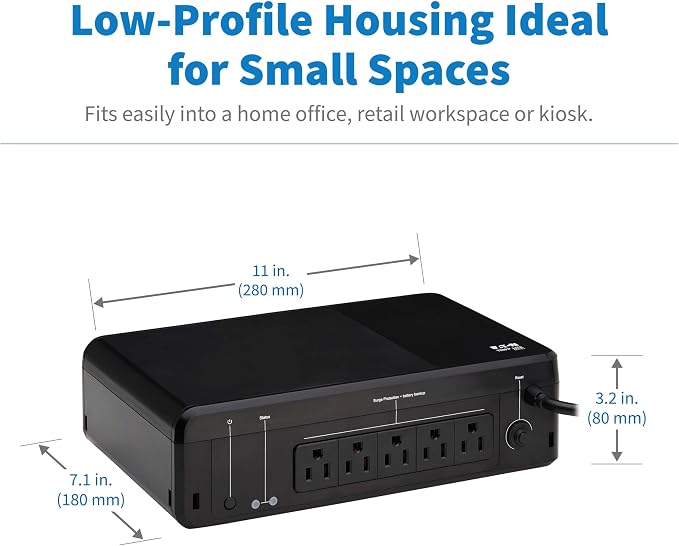 Tripp Lite 850VA UPS Desktop Battery Backup and Surge Protector, 450W, 5 Outlets, Home & Office UPS, Small Form Factor, Wall Mounting Option, 5ft Cord, 3-Year Warranty (BC850R)