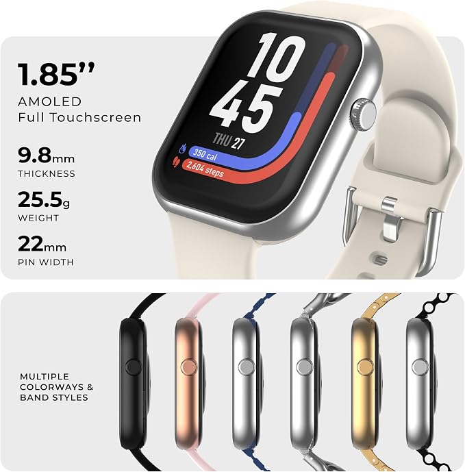 iTouch AIR 5 Smartwatch, 1.85" AMOLED Display, Bluetooth Calling, 100+ Sports Modes, Heart Rate, SpO2, Sleep & Stress Tracking, Water Resistant, 7-Day Battery Life, for Android & iPhone