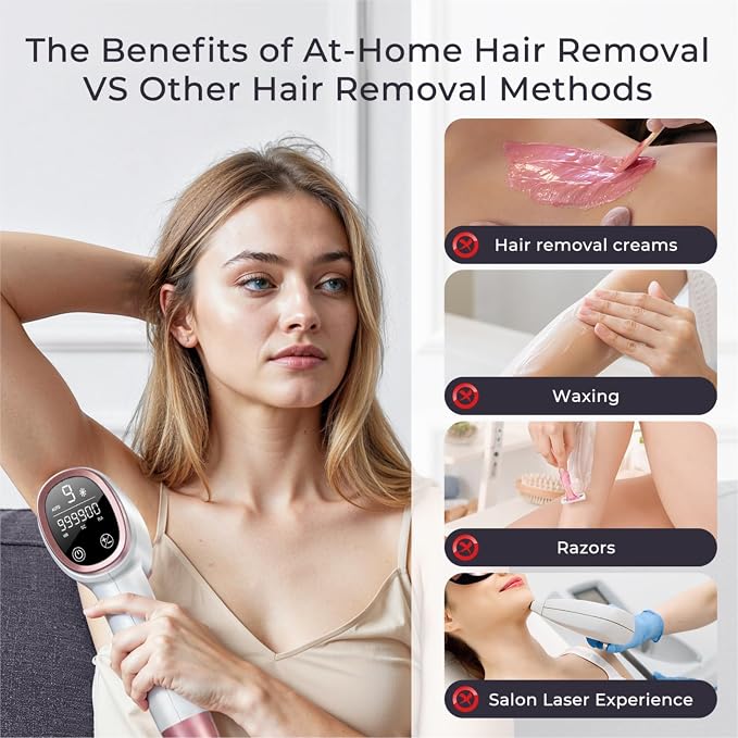 IPL Laser Hair Removal for Women and Men, Hair Removal with Ice-Cooling for Nearly Painless and Long-Lasting Result At-Home Permanent Hair Removal Device 999900 Flashes for Whole Body Use