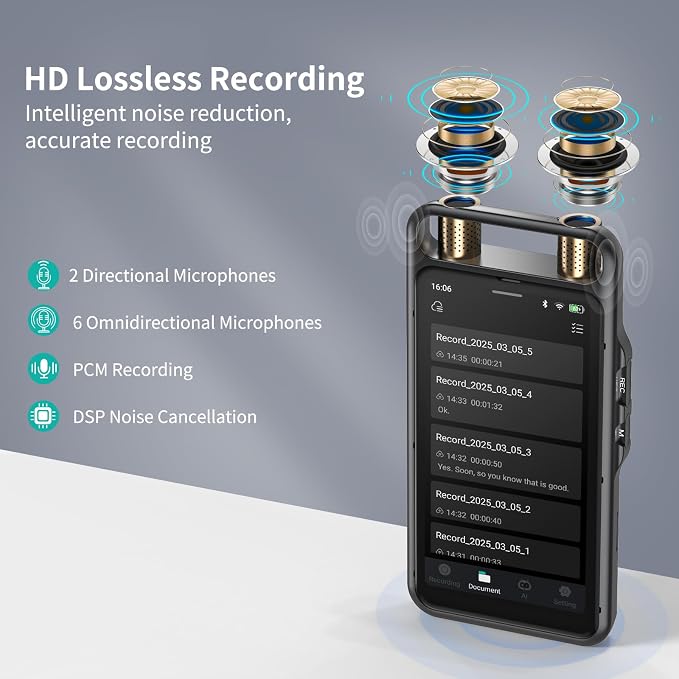 AI Voice Recorder with Playback, Digital Voice Recorder with Transcription to Text, Summary, Translation, Full Touchscreen Recorder Device for Meetings, Lectures, Interviews with 80GB Memory