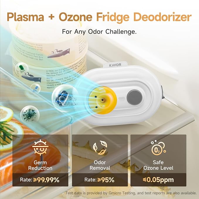 Refrigerator Deodorizer, Rechargeable Odor Eliminator | Safe low ozone ≤0.05ppm, 60-day run, 3 modes for car closet shoes fridge pet, outperforms baking soda & activated carbon