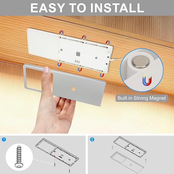 Under Cabinet Lights, 15W Plug in Linkable LED Dimmable Hardwire Under Cabinet Lighting for Counter Closet Bookshelf Shelf, 0.28 inch Ultra Thin, 3000K/4000K/5000K, 3-in-1, Silvery, ETL