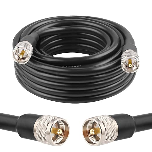 MOOKEERF PL259 UHF Cable 25ft, KMR400 PL259 Male to Male Coaxial Cable Low Loss CB Coax Cable for HAM Radio, VHF Radio, SWR Meter, Antenna Analy