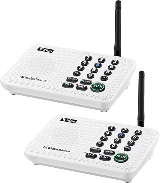 Wuloo Intercoms Wireless for Home 5280 Feet Range 10 Channel 3 Code, Wireless Intercom System for Home House Business Office, Room to Room Intercom, Home Communication System (2 Units Set, White)