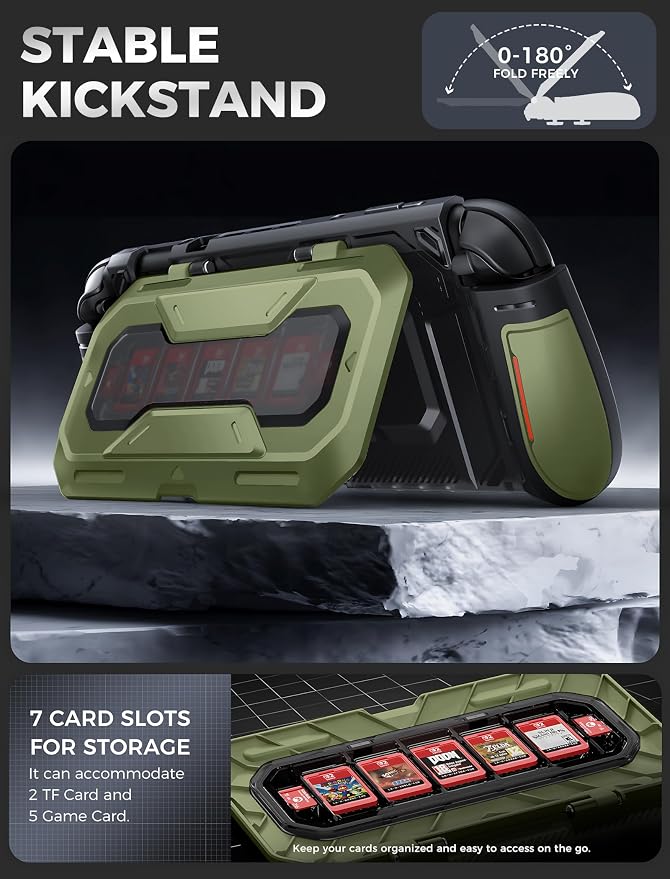 Mumba Dockable for Nintendo Switch 2 Case with Flip Stand, [Titan] Ergonomic Switch 2 Grip Protective Cover Holds 5 Game Cards & 2 TF Cards TPU Accessories and Quick-Release Joy-Con Design (Guldan)