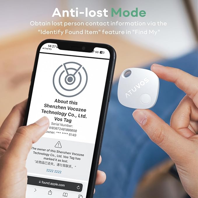 ATUVOS Luggage Tracker, Key Finder, Bluetooth Tracker Pairs with Apple Find My (iOS Only), Item Locator for Bags, Wallets, Keys, Waterproof IP67, Anti-Lost 2 Pack, White