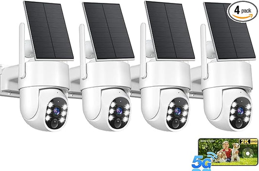2K Security Camera System, 5GHz&2.4GHz WiFi Solar Wireless Cameras for Home Security, Wire-free Installation, AI Detection, Two-way Audio, Mobile alerts, SD/Cloud Storage, Color Night Vision, 4 Packs