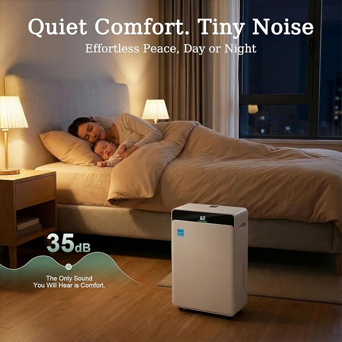 2026 Upgraded ENERGY STAR Dehumidifier, 80 Pint/Day, 5000 Sq.Ft for Whole Home & Basement, 1.72 Gal Tank, 35dB Quiet, Child Lock, Sleep/Fan/Dry Modes, 24H Timer & Auto Continuous Drain | 5000 Sq.Ft dehumidification area.1.72 Gal Tank, 35dB Quiet,Child ...