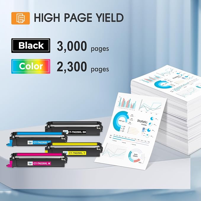 TN229 TN229XL Toner Cartridges MFC-L3780CDW MFC-L3720CDW: Compatible for Brother HL-L3280CDW HL-L3220CDW HL-L3300CDW HL-L3295CDW MFC-L3765CDW TN-229XL TN 229 229XL Toner Cartridges 4 Pack Printer