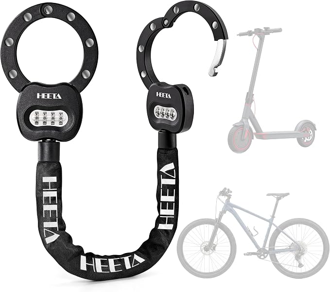 HEETA Electric Scooter Lock Anti Theft, 4 Digit Combination Bike Chain Lock, Heavy Duty Security Bicycle Lock Cable Accessories for E Scooter, E Bike, Motorcycle, Door, Gate & Fence