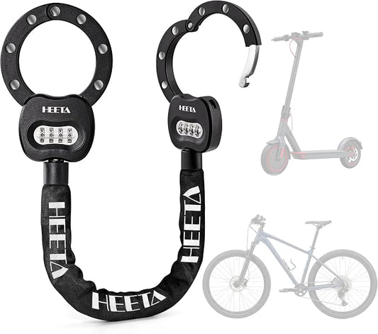 HEETA Electric Scooter Lock Anti Theft, 4 Digit Combination Bike Chain Lock, Heavy Duty Security Bicycle Lock Cable Accessories for E Scooter, E Bike, Motorcycle, Door, Gate & Fence