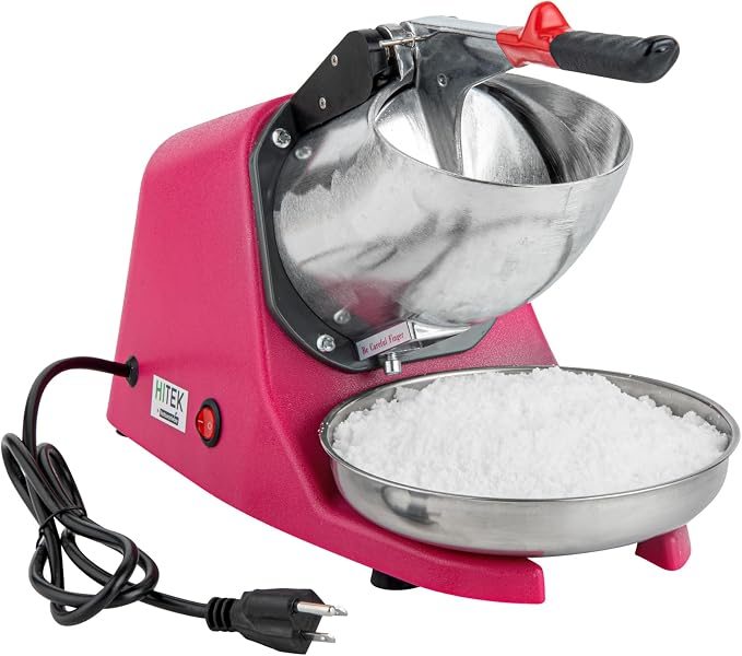 Restaurantware Ice Crusher Machine 65 Count 13.39 x 6.30 x 8.27 Inches Plastic Ice Shaver Dual Blade Compact Countertop Stainless Steel Red