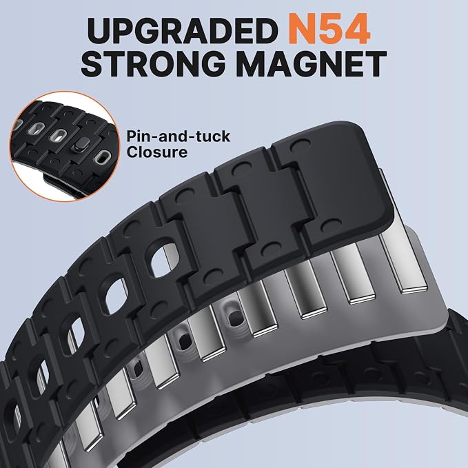 Bandletic 22mm Magnetic Watchband, Quick Release Rugged Silicone Watch Strap Compatible with Garmin Forerunner 265 Watch Band, Soft Smartwatch Wristband Replacement Straps for Men Women, Black/Gray