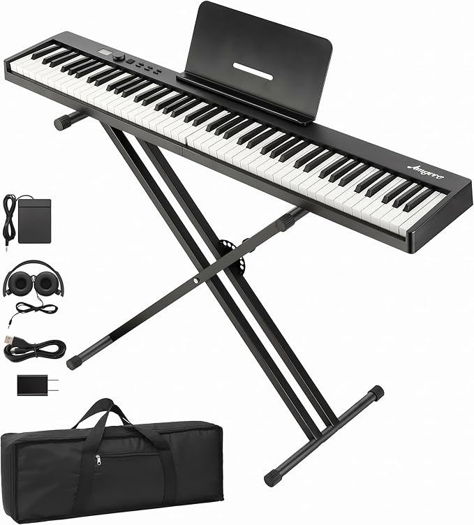 88 Key Foldable Piano Keyboard, Semi-Weighted Electric Piano with Stand, Pedal & Headphones, Bluetooth USB MIDI Portable Digital Piano for Beginners Adults, 10H Battery