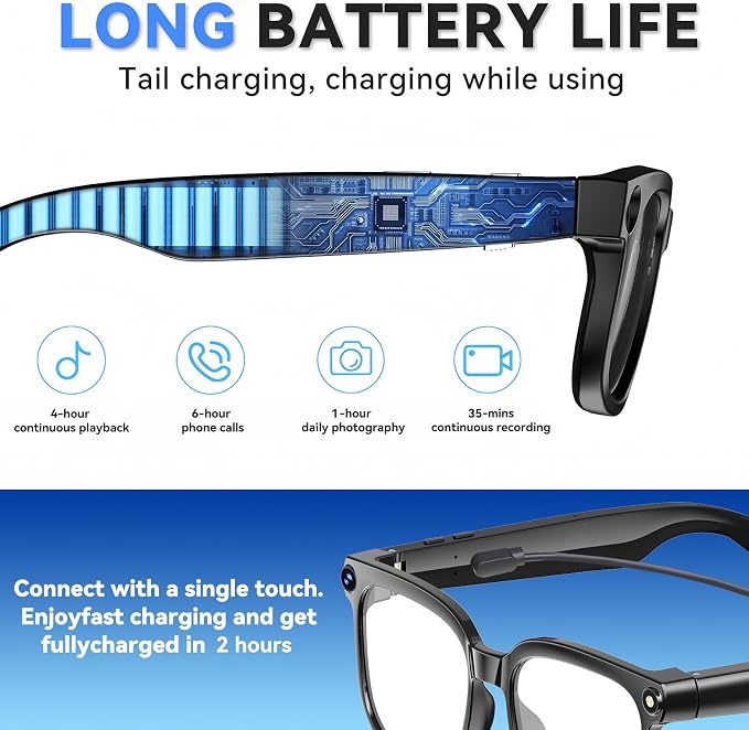 AI Smart Glasses with Camera, 8MP HD Camera Glasses for Men, AI Recording Glasses with Voice Assistant,Open-Ear Audio,Real-Time Translation,Video Recording Sunglasses for Life & Work (Photochromic)