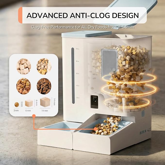 iPettie FW54 Camera Version Automatic Cat Feeder and Water Dispenser, 5G/2.4GHz WiFi App Control, 2K HD Video with Night Vision, Replaceable Water Filter, 300oz Large Capacity for 2 Weeks