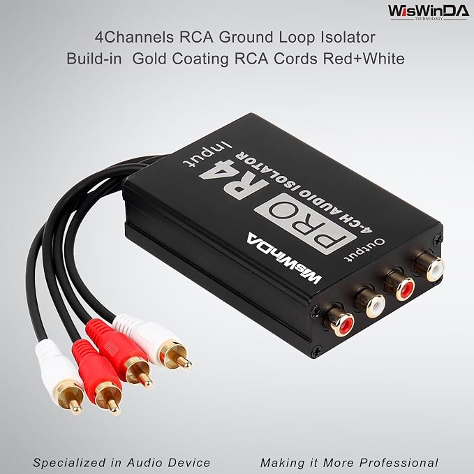 Pro 4Channels RCA Noise Filter Hum Eliminator Ground Loop Isolator (No Affect Bass) Quality Isolator for HiFi Stereo Home Theater Car Audio Player (Pro X4 4Channels RCA Ground Loop Isolator)