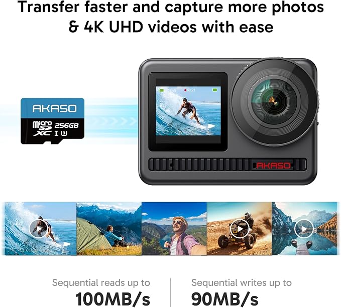 AKASO 256GB microSDXC U3 Memory Card - Up to 100MB/s, UHS-I C10, U3, Full HD, 4K UHD, MicroSD Card