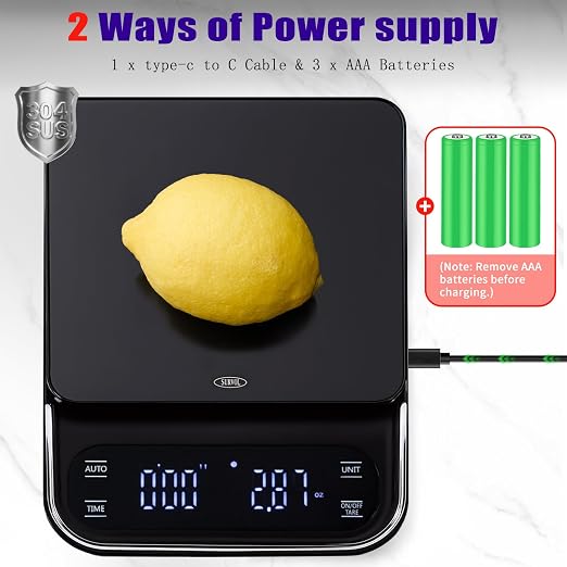 Coffee Scale with Timer 0.1g Precision Espresso Scale for Coffee Bean Weighing, Barista Brewing, USB-C Rechargeable Digital Kitchen Scale with Auto Timer 3kg Capacity