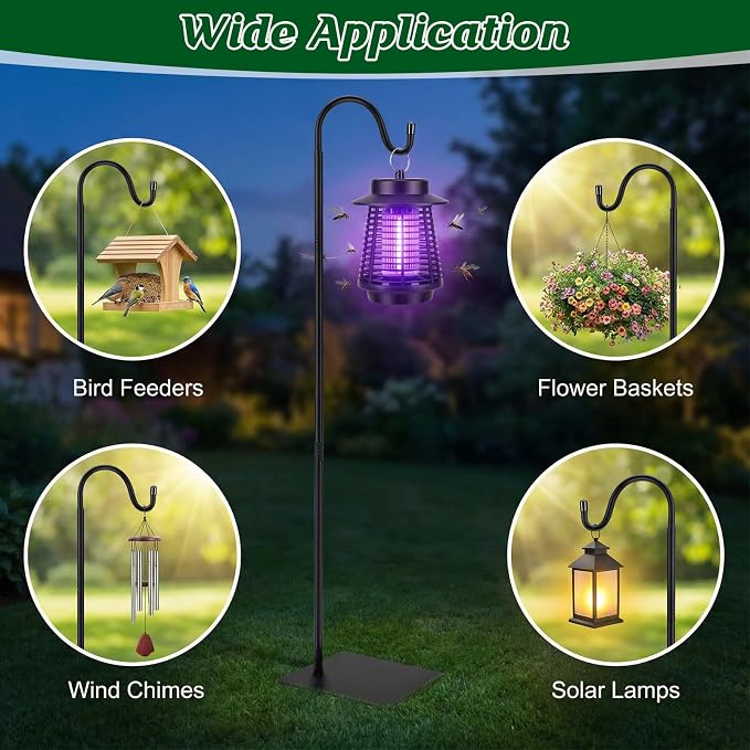 1 Pack Outdoor Bug Zapper Stand, 58 Inch Adjustable Heavy Duty Shepherd's Hook for Mosquito Repellent Lamp, Bird Feeders, Wind Resistant, Easy to Install, Suitable for Patio/Garden/Yard