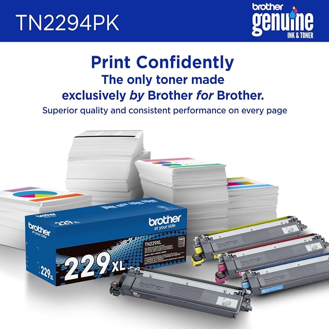 Brother Genuine TN2294PK Standard Yield 4-Pack Printer Toner Cartridges - Black, Cyan, Magenta, Yellow Toner Multipack