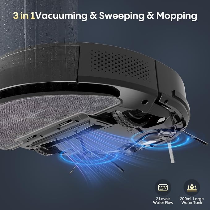 Bagotte Robot Vacuum and Mop Combo,5000Pa Suction Robotic Vacuums Cleaner with Low Noise, Self-Charger,2.4G WiFi/App/Alexa/Remote Control for Pet Hair,Hard Floor,Carpet