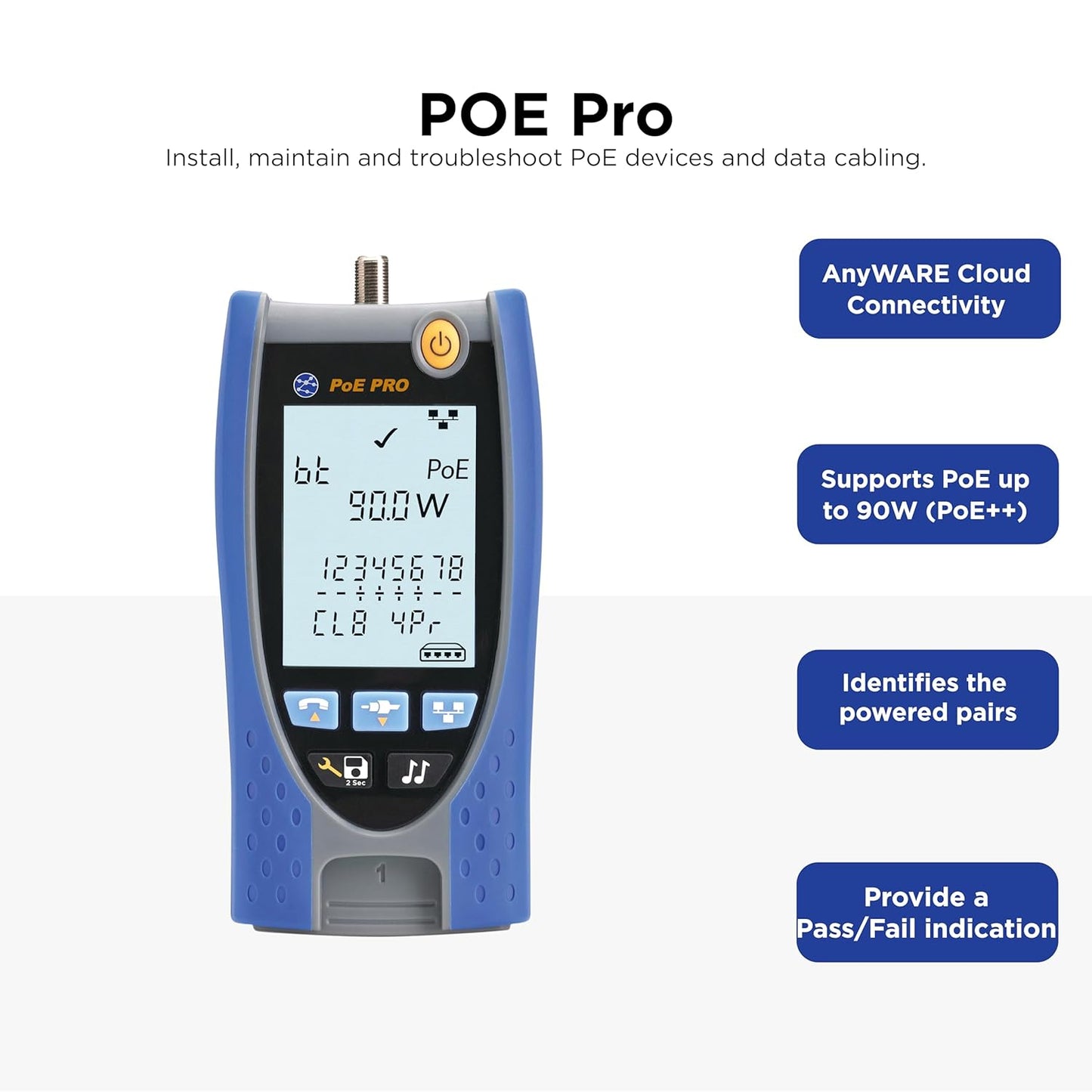 TREND Networks | R158006 | PoE Pro | Cloud Connected Data Cable and PoE Verifier | Includes Cable Testing Features of The VDV II PRO | Advanced Wiremap & Troubleshooting Tool