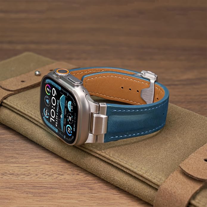 Vintage Genuine Leather Band for Apple Watch Ultra 49mm (2026 Upgrade), Rugged Replacement Strap Compatible with iWatch 46mm 45mm 44mm - for Men Women, Fit Ultra3/2/1, SE 3/2/1, Series11 10/9/8/7/6/5/4