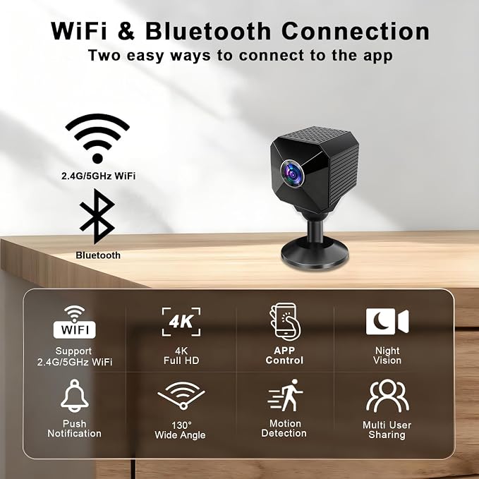 Mini Wireless Camera - 4K HD Nanny Cam - 2.4/5GHz WiFi - Small Indoor Security Camera with Motion Detection, Night Vision, Magnetic Base, APP Control, Cloud & Local Storage for Home, Office, Baby, Pet