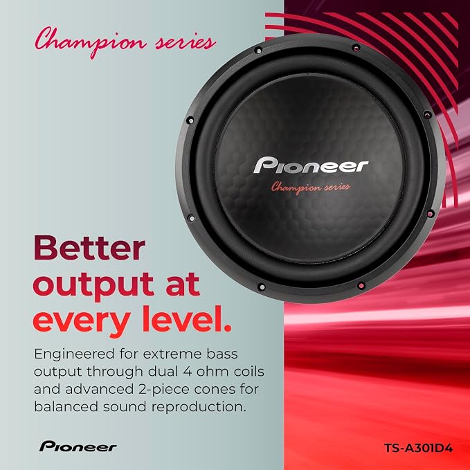 PIONEER TS-A301D4 - Powerful 12-inch Subwoofer, 1600 Watts Peak Power, Dual 4 Ohm Voice Coil for Powerful Bass